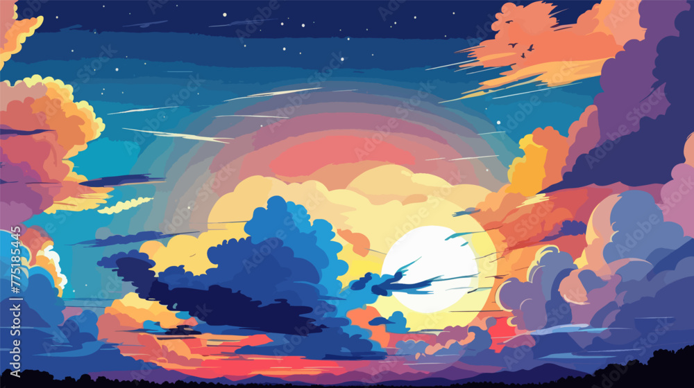 A Painting of a Sunset With Clouds in the Sky vector illustration 2d