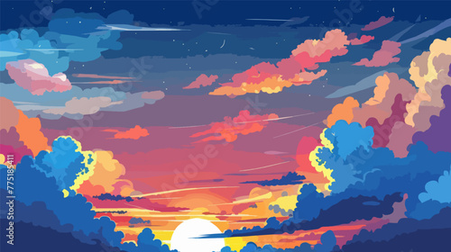 Painting of a Sunset With Clouds in the Sky vector illustration 2d