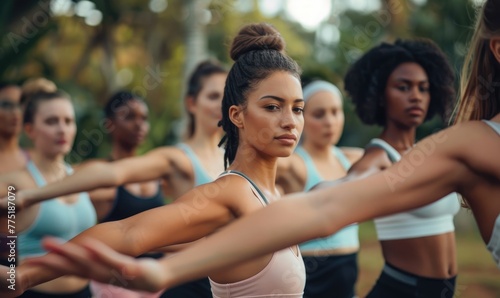 Group of women in yoga class outdoor