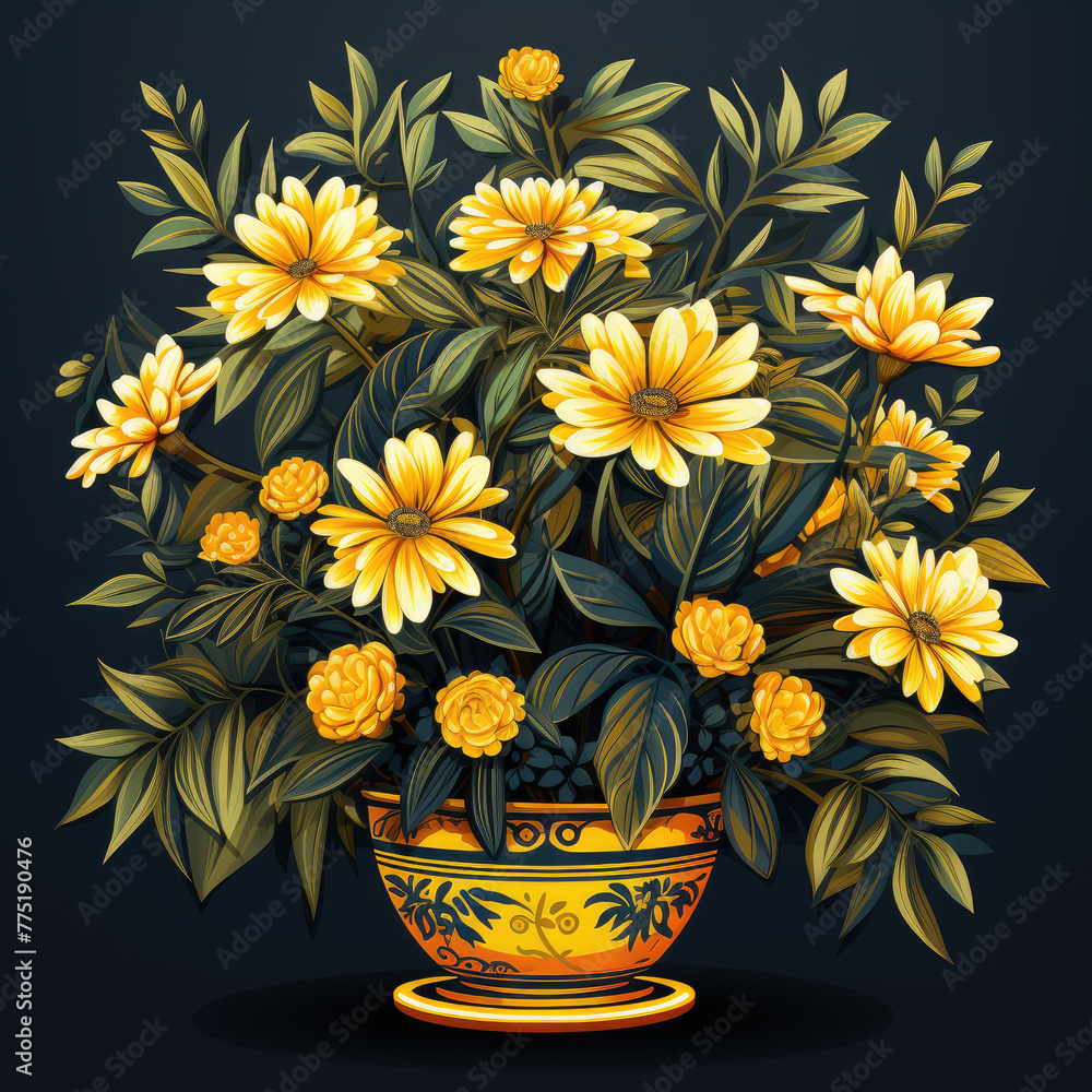 bouquet of yellow flowers in vase