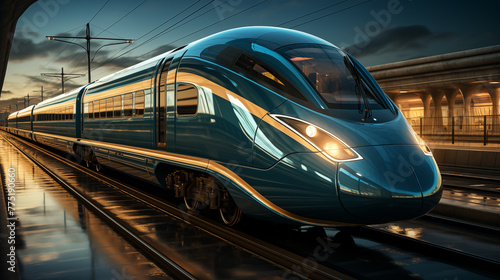 high speed train races towards its destination. Feel the thrill of travel aboard a high speed train, where every moment is a testament to efficiency