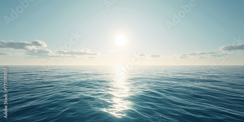 A stunning ocean with the sun shining brightly above it  creating a picturesque scene of natural beauty.