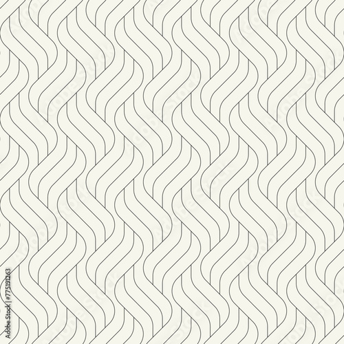Seamless pattern with geometric waves. Endless stylish texture. Ripple bold monochrome background. Linear weaved grid. Thin interlaced swatch. 