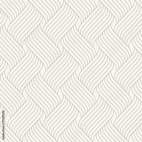 Seamless pattern with geometric waves. Endless stylish texture. Ripple bold monochrome background. Linear weaved grid. Thin interlaced swatch.	
