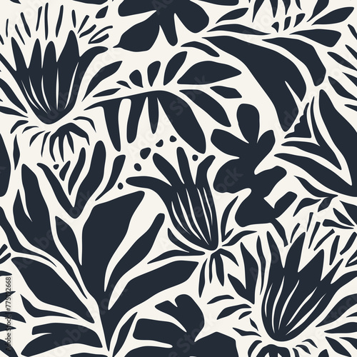 abstract leaf and flower shape organic seamless pattern.