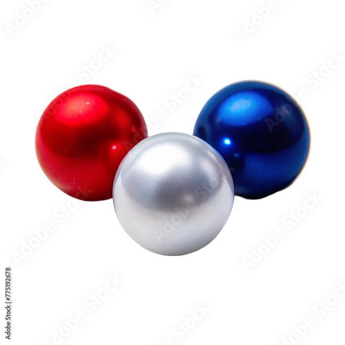 3 Different colors pearls blue red and white isolated on transparent background.