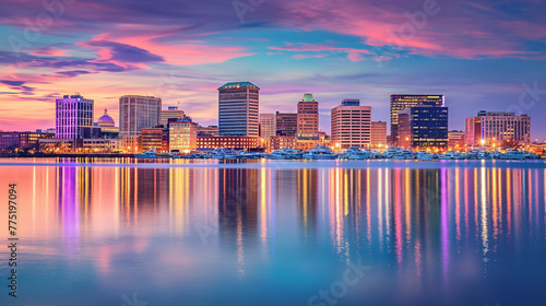 Wallpaper Mural Dazzling Urban Skyline at Twilight, Vibrant, Water Reflection Cityscape Torontodigital.ca