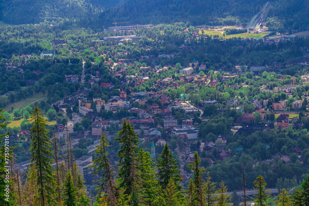 View from Gubalowka hill to Zakopane in valley