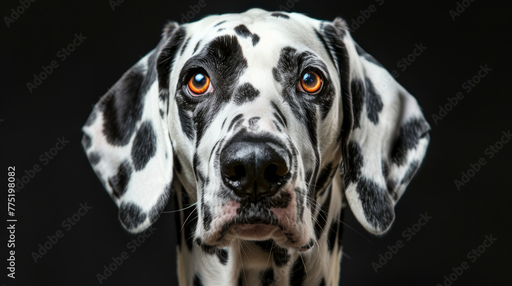 Close-up of a dalmatian dog with striking eyes