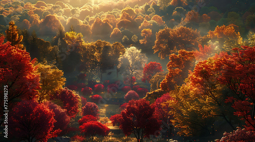 A sprawling arboretum showcasing a kaleidoscope of colors during peak autumn foliage photo