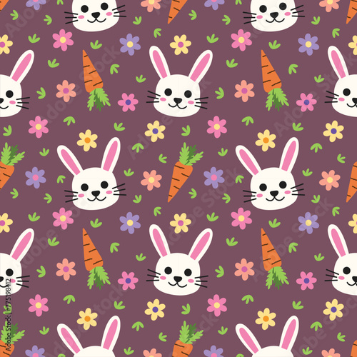 Easter Bunnies and Carrots on Mauve Seamless Pattern Design