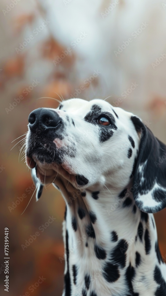 Close-up of a Dalmatian dog with a thoughtful expression