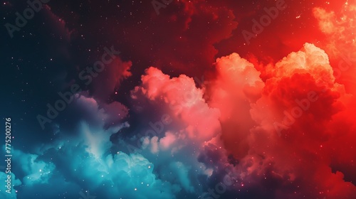 A red and blue cloudy sky background with stars