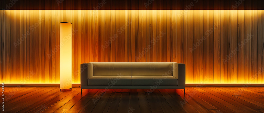 Elegant Modern Interior with Stylish Sofa and Minimalist Decor, Spacious Living Room Elegant Modern Interior with Stylish Sofa and Minimalist Decor, Spacious Living Room