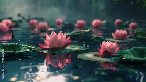 Lotus flowers floating on tranquil water © vannet