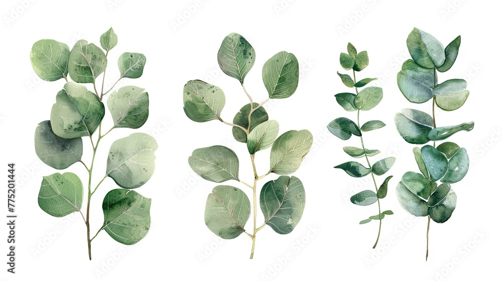 eucalyptus leaves set illustration brings organic elegance to invitations, greeting cards, and logos - obrazy, fototapety, plakaty 