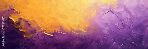 A mesmerizing abstract painting featuring fluid shapes in shades of purple and gold, suggesting movement and energy
