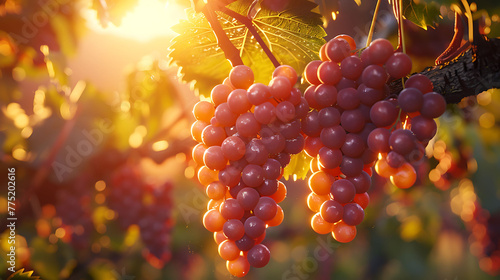 A sun-kissed vineyard ripe with grapes ready for harvest photo