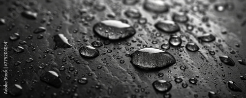 Close-up of water droplets on a dark surface photo