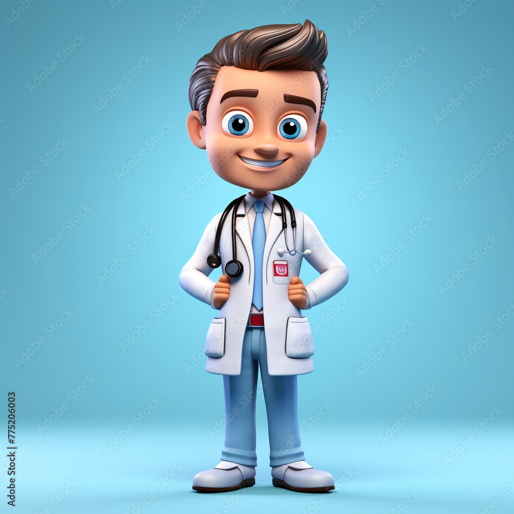Human doctor cartoon character with stethoscope, looking at camera ...
