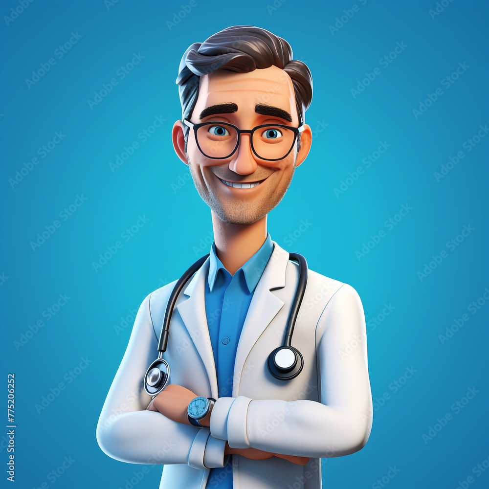 Human doctor cartoon character with stethoscope, looking at camera сreated with Generative Ai Human doctor cartoon character with stethoscope, looking at camera сreated with Generative Ai