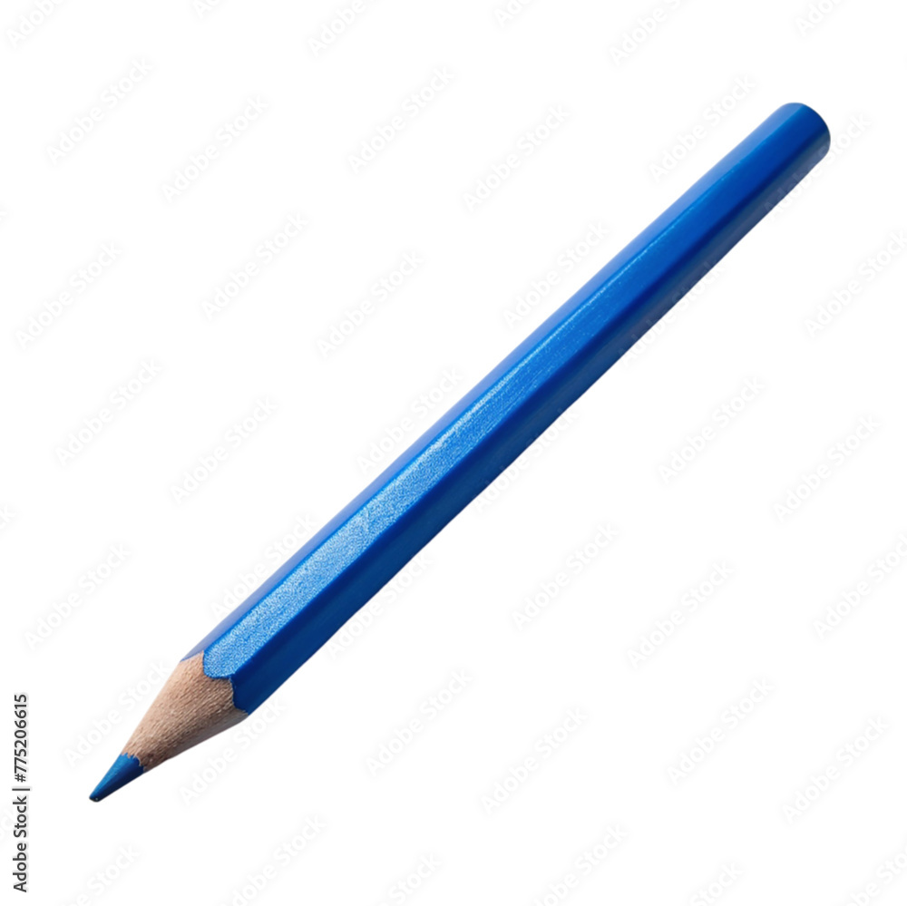 Blue pencil isolated on transparent background.