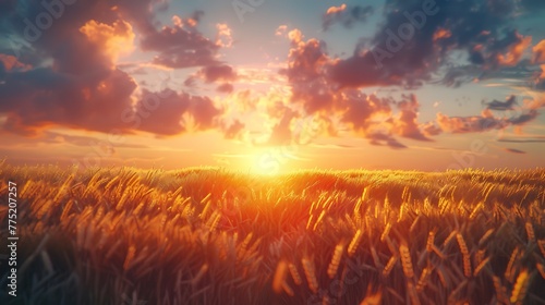 A sunset over a field of wheat - rural tranquility