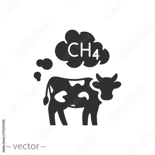 cattle fart icon, cow pollution ch4, animal methane excretion, flat symbol on white background - vector illustration photo