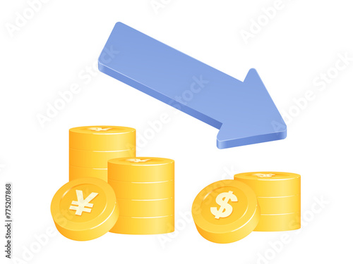立体的なかわいいコインのイラスト_ドルが減る