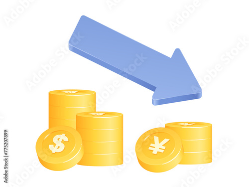 立体的なかわいいコインのイラスト_円が減る