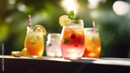 Summer drinks with fruit slices, essence of summer
