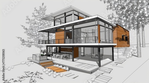 A modern, eco-friendly architecture concept, featuring clean lines and sustainable materials, great for real estate and design. 
