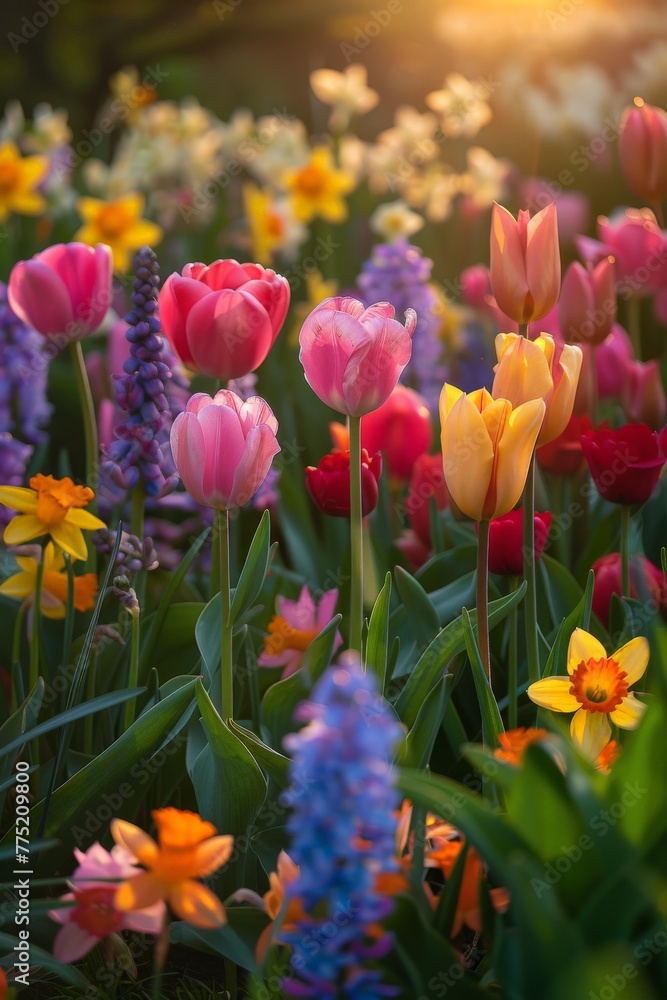 Obraz premium Vibrant Field of Flowers With Sunlight
