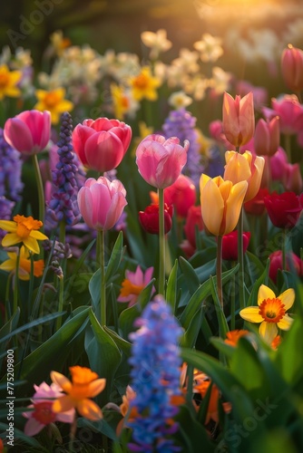 Vibrant Field of Flowers With Sunlight