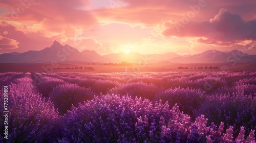 Twilight lavender fields expansive hd landscape with sunset glow and vibrant tones
