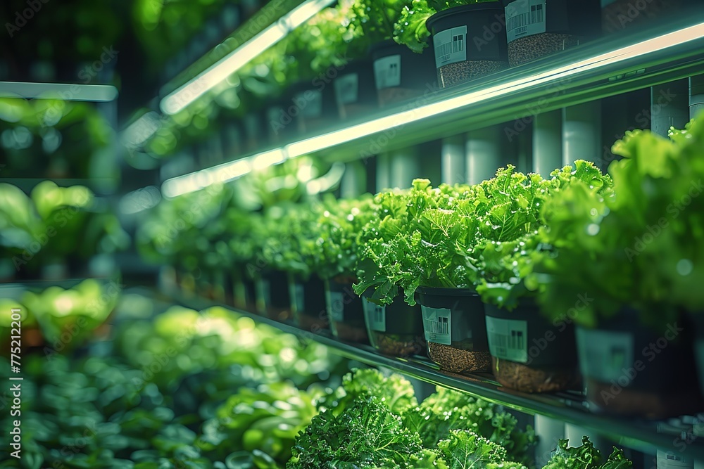 A vertical farm with rows of green plants growing inside white pipes A vertical farm with rows of green plants growing inside white pipes