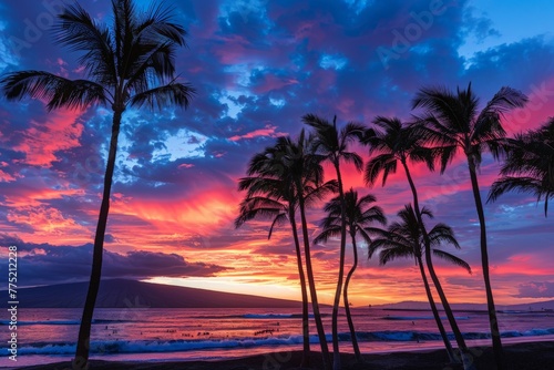 Sunset With Palm Trees and Ocean © BrandwayArt