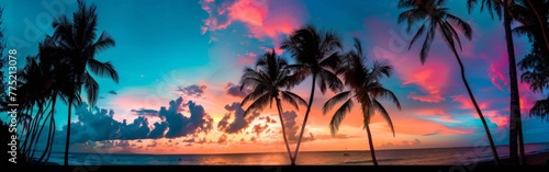 Majestic Sunset With Palm Trees and Ocean © BrandwayArt