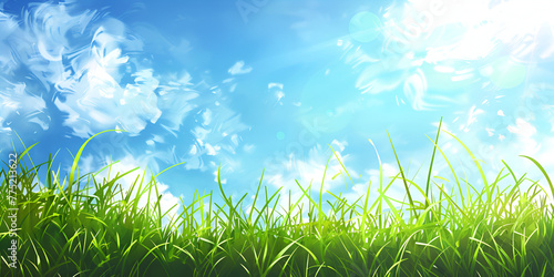 Spring Sky Light Effect Green Grass Background