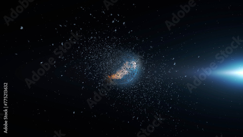 The cosmos with dying planet 3d rendering of dying planet, 4K, 2024 