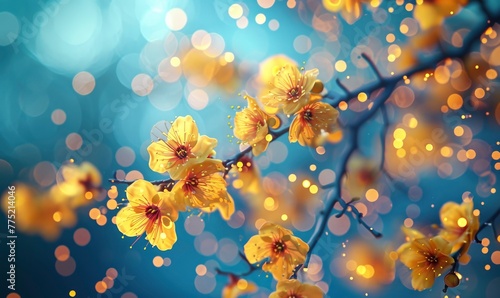 Flower spring abstract background of beautiful nature. Branches apricot in blossoming time.