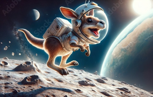 A kangaroo jumping on the moon's surface