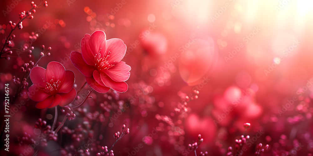 Branches of red Sakura on joyful and vibrant spring colors background ...