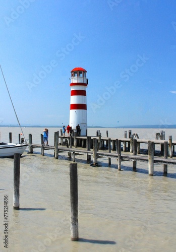 Lighthouse and jetty at Neusiedler See in Austria