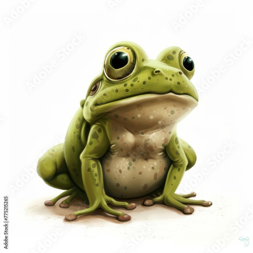 A charming green frog gazes curiously with large, soulful eyes, perfect for children's books, nature guides, or whimsical character design.