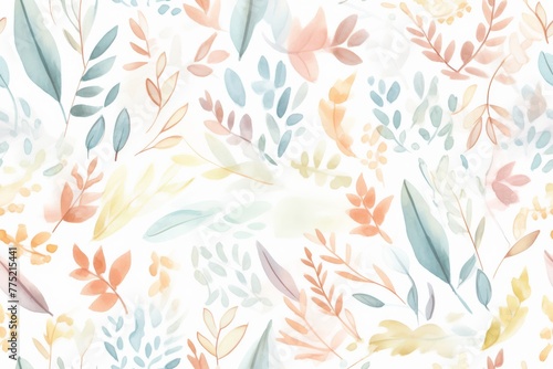 Wallpaper Mural Soft pastel watercolor leaves and botanicals creating a dreamy and whimsical background, perfect for newborn baby room wallpaper or gentle fabric prints. Torontodigital.ca