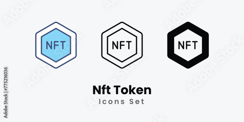 Nft Token Icons set thin line and glyph vector icon illustration