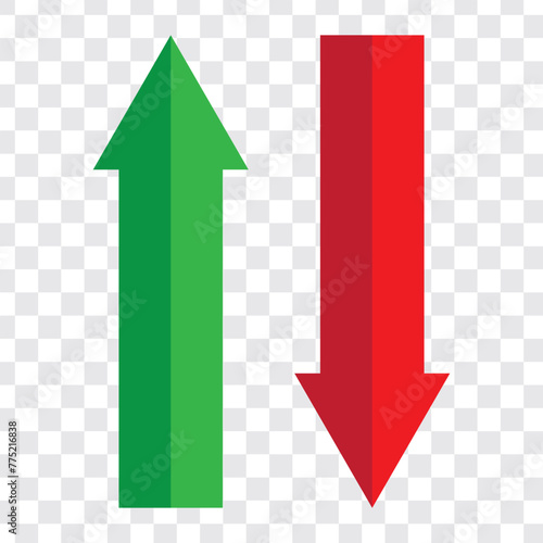 Up and down arrow icon vector. 3d Green up arrow and red down arrow. Cryptocurrency, stock and forex investment trading analysis symbol. 11:11
