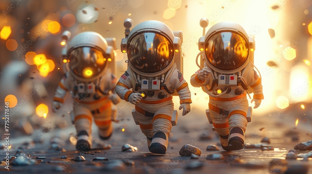 Children play astronauts, solid color background, 4k, ultra hd Children play astronauts, solid color background, 4k, ultra hd