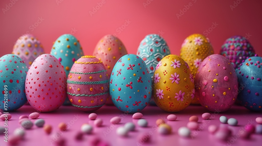 Fototapeta premium Easter eggs with constructivist designs, solid color background, 4k, ultra hd